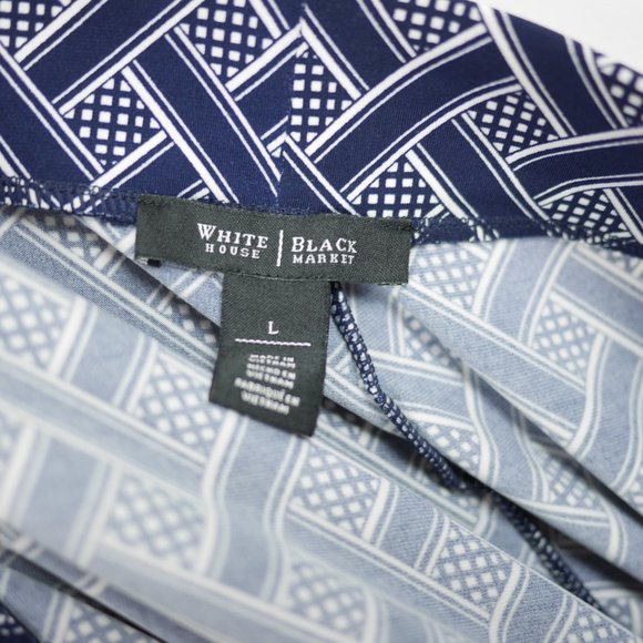 WHITE HOUSE BLACK MARKET Women's L Blue & white pull on stretch pants elastic - Picture 9 of 10